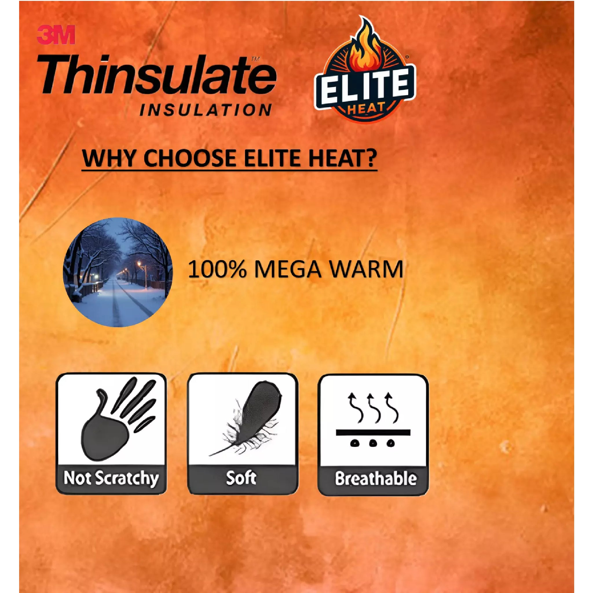 Men's Elite Heat Thinsulate black winter hat and gloves set, thermal insulation for warmth, cold weather accessory gift set